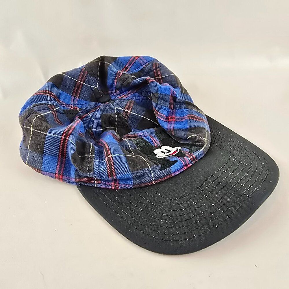 Vintage Mickey Mouse Hat Adult Blue Adjustable Snapback Plaid Made in USA Disney